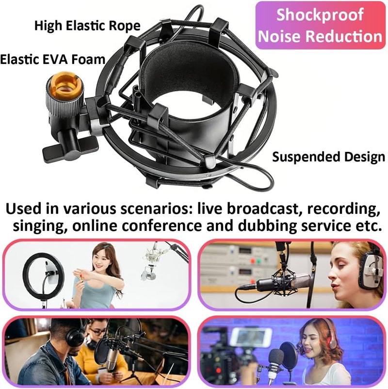 LKRXW 48-53mm Microphone Shock Mount Anti Vibration Mic Suspension Mount Aluminum Alloy Condenser Microphones Holder Clip with Metal Screw Adapter Isolation Absorber Studio - Image 3